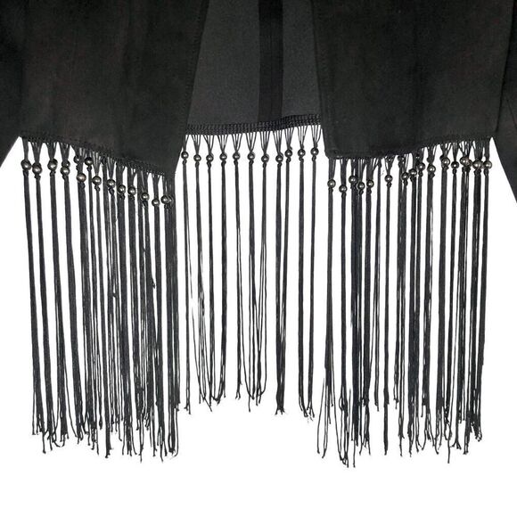 Zara Faux Suede Open Front  Jacket with Beaded Fringe in Dark Black Women’s M - Picture 3 of 12